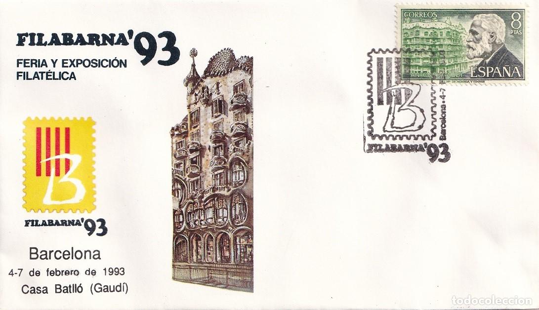 Sellos: Sobre Barcelona 1993 - Filabarna 93 - Feria y Exposici&oacute;n Filat&eacute;lica - Casa Batll&oacute; Gaud&iacute; - Matasellos