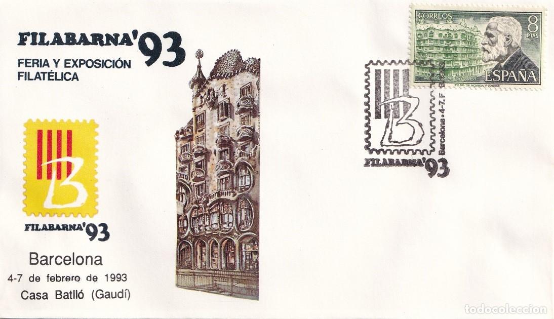 Sellos: Sobre Barcelona 1993 - Filabarna 93 - Feria y Exposici&oacute;n Filat&eacute;lica - Casa Batll&oacute; Gaud&iacute; - Matasellos