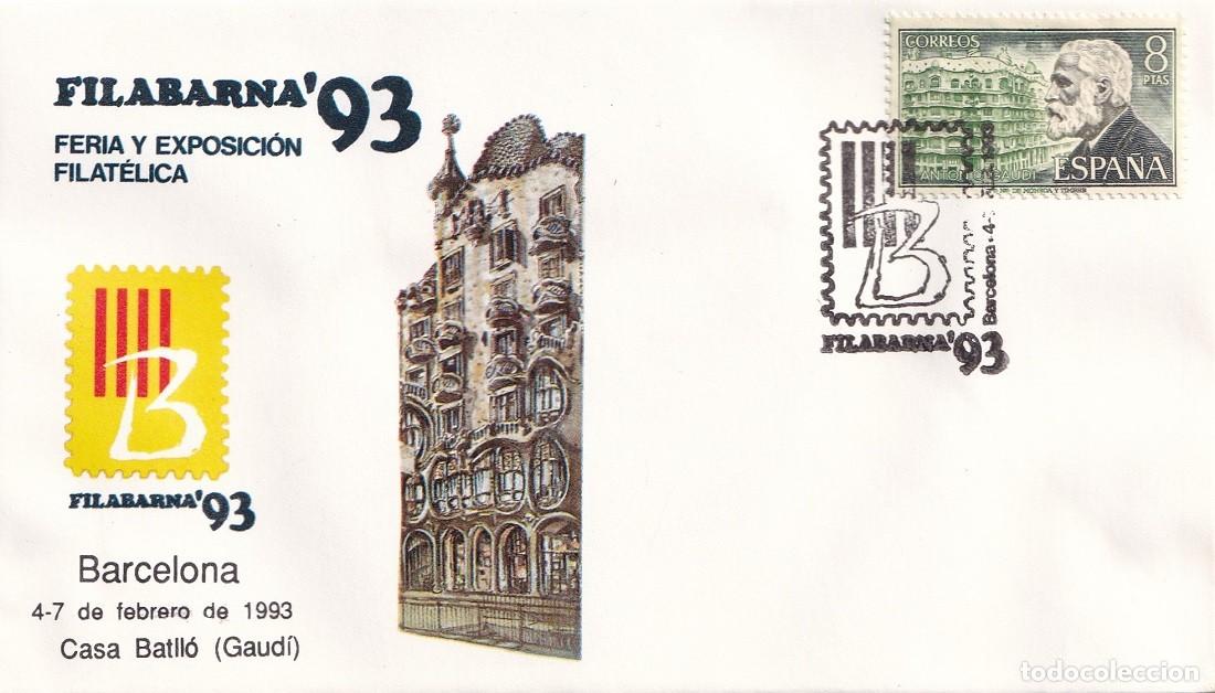 Sellos: Sobre Barcelona 1993 - Filabarna 93 - Feria y Exposici&oacute;n Filat&eacute;lica - Casa Batll&oacute; Gaud&iacute; - Matasellos