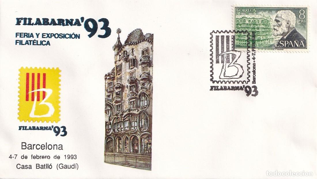 Sellos: Sobre Barcelona 1993 - Filabarna 93 - Feria y Exposici&oacute;n Filat&eacute;lica - Casa Batll&oacute; Gaud&iacute; - Matasellos