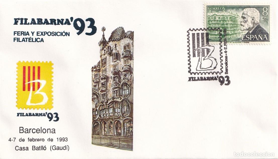 Sellos: Sobre Barcelona 1993 - Filabarna 93 - Feria y Exposici&oacute;n Filat&eacute;lica - Casa Batll&oacute; Gaud&iacute; - Matasellos