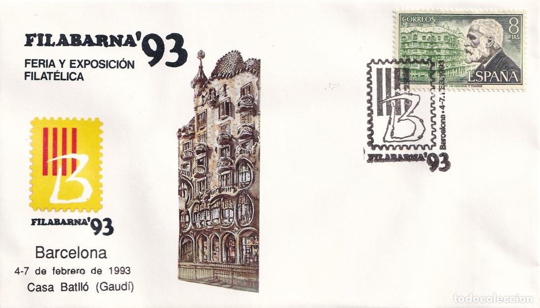Sellos: Sobre Barcelona 1993 - Filabarna 93 - Feria y Exposici&oacute;n Filat&eacute;lica - Casa Batll&oacute; Gaud&iacute; - Matasellos