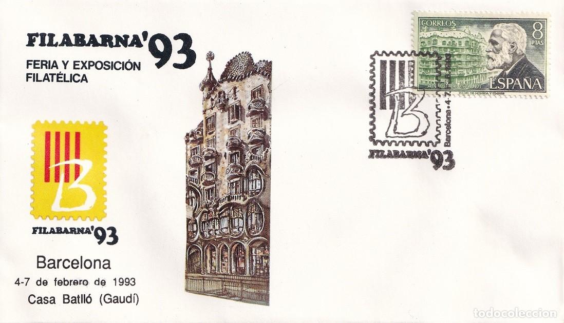 Sellos: Sobre Barcelona 1993 - Filabarna 93 - Feria y Exposici&oacute;n Filat&eacute;lica - Casa Batll&oacute; Gaud&iacute; - Matasellos