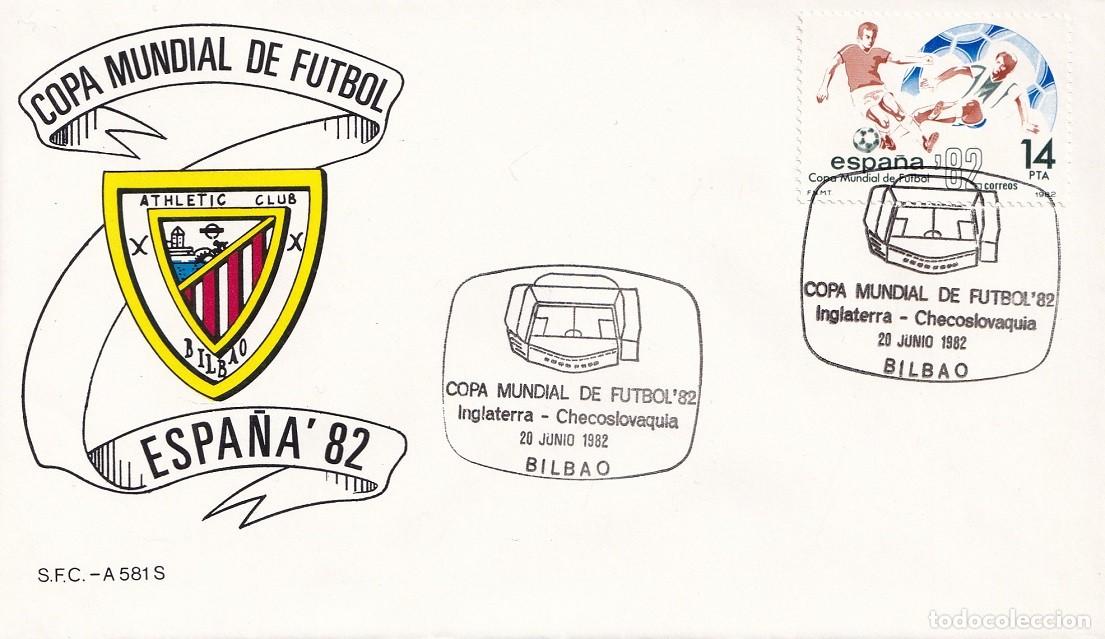 Sellos: Sobre Bilbao 1982 Espa&ntilde;a'82 - Copa Mundial F&uacute;tbol Athletic Club Bilbao - Inglaterra-Checoslovaquia