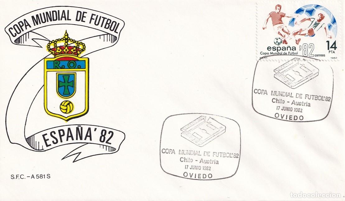 Sellos: Sobre Oviedo 1982 Espa&ntilde;a'82 - Copa Mundial de F&uacute;tbol - R.O. Chile-Austria - Matasellos especiales