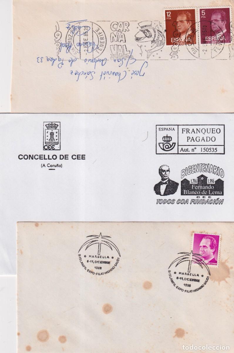 Sellos: LOTE DE 3 SOBRES - LOS DE LA FOTO - UNO CON RODILLO 1985 CARNAVAL DE TENERIFE - CEE - MARBELLA