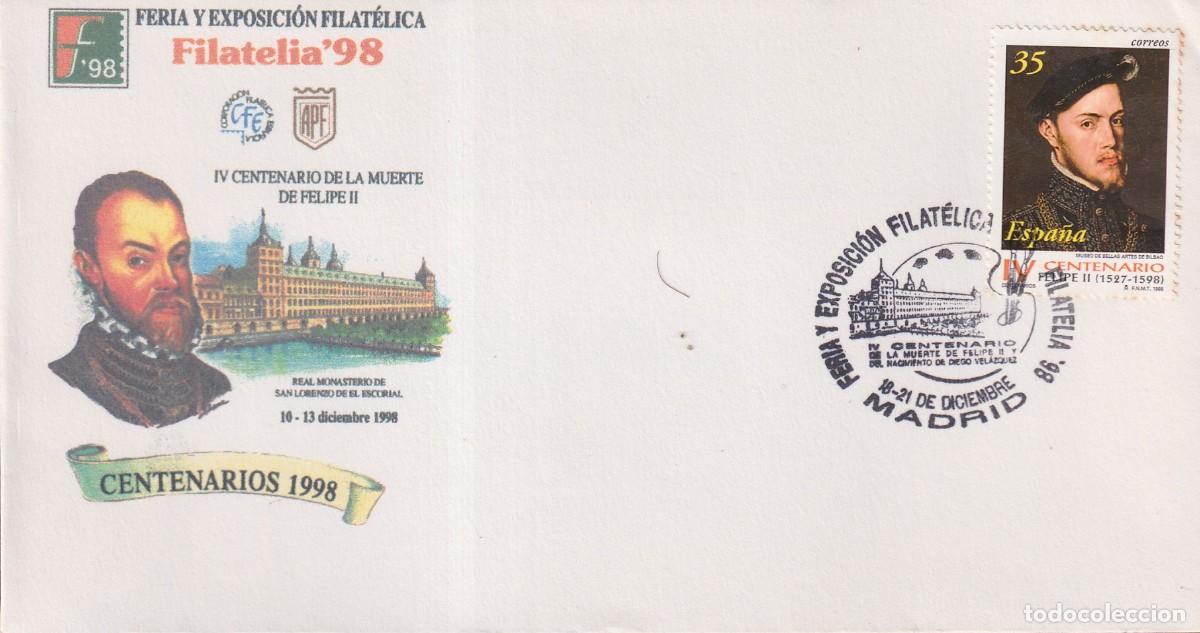 Sellos: MADRID 1998 - FERIA Y EXPOSICION FILATELICA - FILATELIA 98 - IV CENTENARIO DE LA MUERTE DE FELIPE II