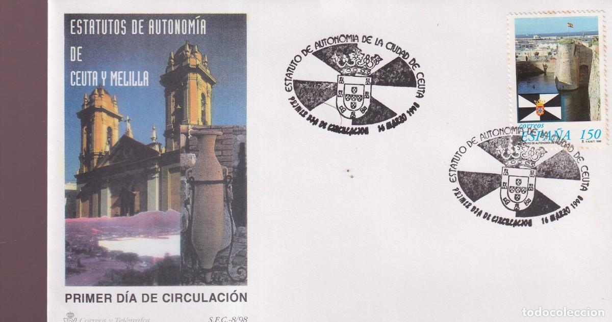 Sellos: CEUTA - ESTATUTO DE AUTONOM&Iacute;A DE LA CIUDAD - 1998 - PRIMER DIA DE CIRCULACION