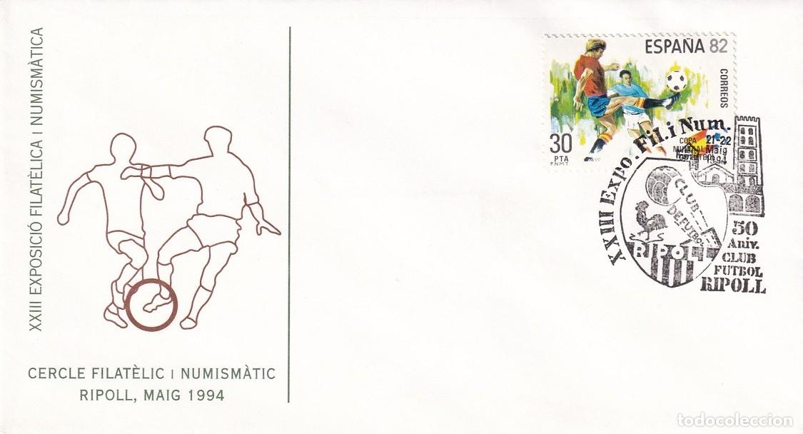 Sellos: Sobre Ripoll 1994 - XXIII Exposici&oacute; Filat&egrave;lica i Numism&agrave;tica - 50 Aniv. Club F&uacute;tbol Ripoll - Cercle