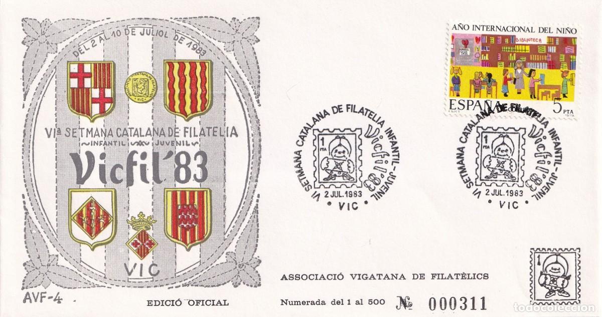 Sellos: Sobre Vic 1983 - Vicfil 83 VI Setmana Catalana de Filat&egrave;lia Infantil Juvenil - Edic Ofic. i numerada