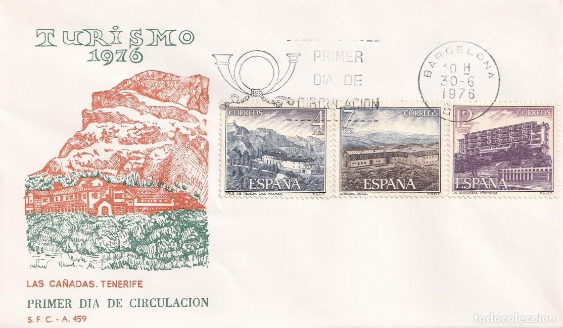Sellos: SPD Barcelona 1976 - Turismo Paradores nacionales - Las Ca&ntilde;adas Tenerife - Cruz de Tejeda G.C.