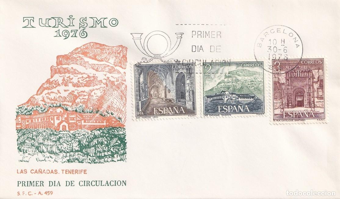 Sellos: SPD Barcelona 1976 - Turismo Paradores nacionales - Las Ca&ntilde;adas Tenerife - Hostal de San Marcos Le&oacute;n