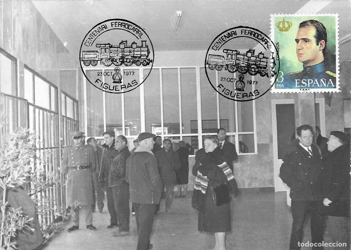 Sellos: TRENES CENTENARI L'ARRIBADA FERROCARRIL, FIGUERAS (GERONA) 1977 MATASELLOS TARJETA BONITO Y RARO ASI