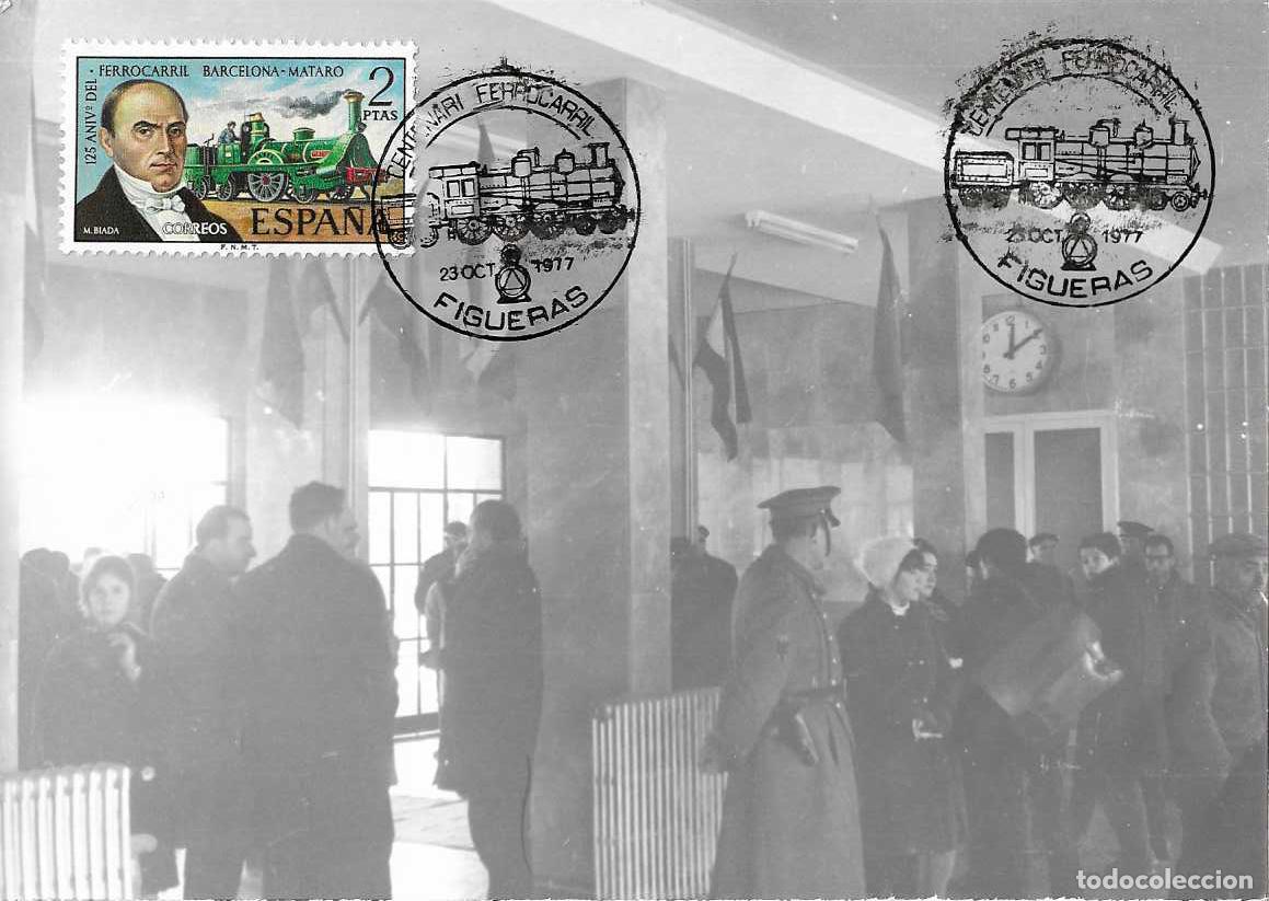 Sellos: TRENES CENTENARI L'ARRIBADA FERROCARRIL, FIGUERAS (GERONA) 1977 MATASELLOS TARJETA BONITO Y RARO ASI