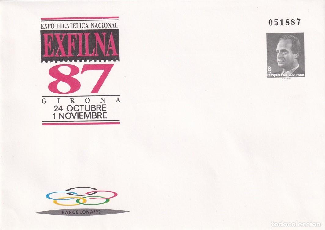 Sellos: Sobre entero postal Girona 1987 - Exfilna 87 Expo Filat&eacute;lica Nacional - Barcelona 92 - 24 Oct 1 Nov