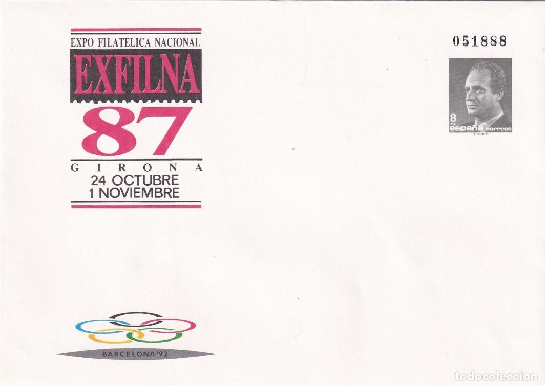 Sellos: Sobre entero postal Girona 1987 - Exfilna 87 Expo Filat&eacute;lica Nacional - Barcelona 92 - 24 Oct 1 Nov