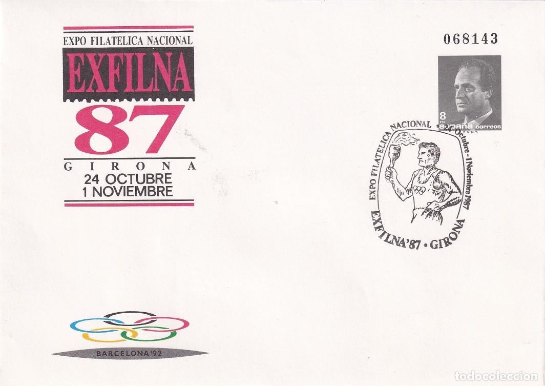 Sellos: Sobre entero postal Girona 1987 - Exfilna 87 Expo Filat&eacute;lica Nacional - Barcelona 92 - 24 Oct 1 Nov