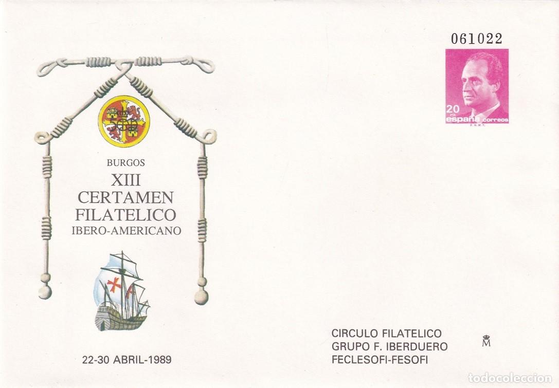 Sellos: Sobre entero postal Burgos 1989 XIII Certamen filat&eacute;lico &iacute;bero-americano - C&iacute;rculo filat&eacute;lico Grupo