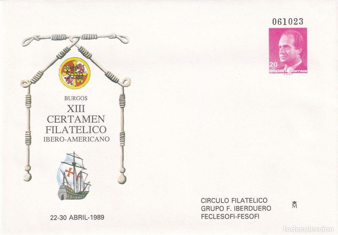 Sellos: Sobre entero postal Burgos 1989 XIII Certamen filat&eacute;lico &iacute;bero-americano - C&iacute;rculo filat&eacute;lico Grupo