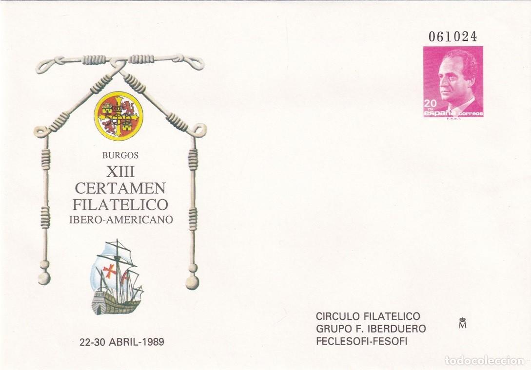 Sellos: Sobre entero postal Burgos 1989 XIII Certamen filat&eacute;lico &iacute;bero-americano - C&iacute;rculo filat&eacute;lico Grupo