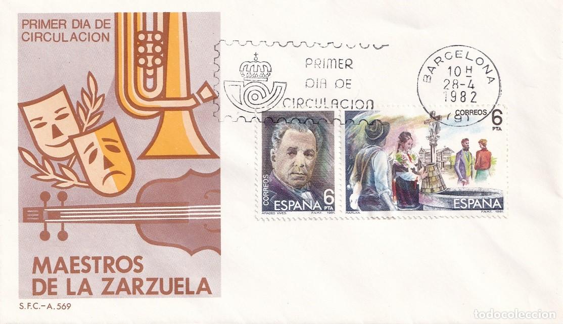 Sellos: SPD Barcelona 1982 - Maestros de la Zarzuela - Maruxa - Amadeo Vives - Primer d&iacute;a circulaci&oacute;n - FDC