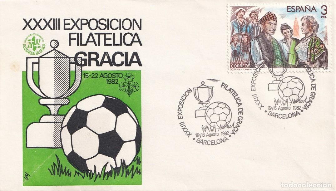 Sellos: Sobre Barcelona 1982 - XXXIII Exposici&oacute;n filat&eacute;lica Gracia 15-22 Agosto 1982 - Matasellos especiales