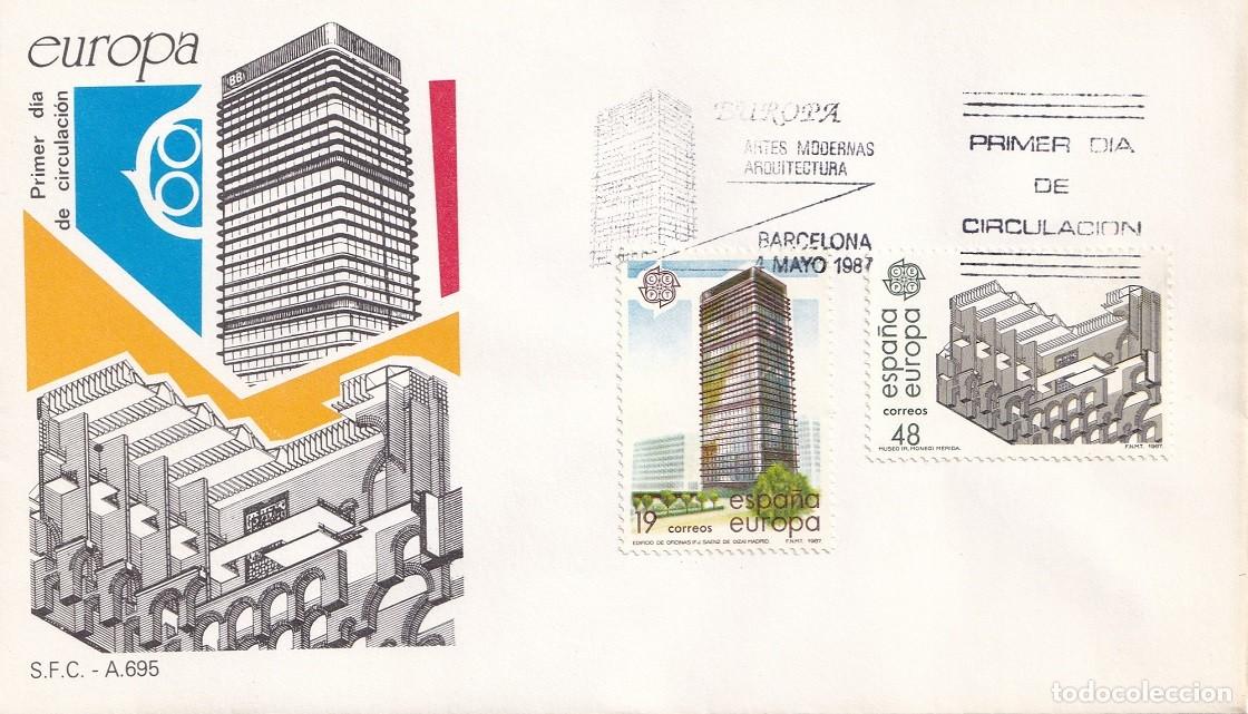 Sellos: SPD Barcelona 1987 - Europa CEPT - Artes Modernas Arquitectura - Primer d&iacute;a de circulaci&oacute;n - FDC