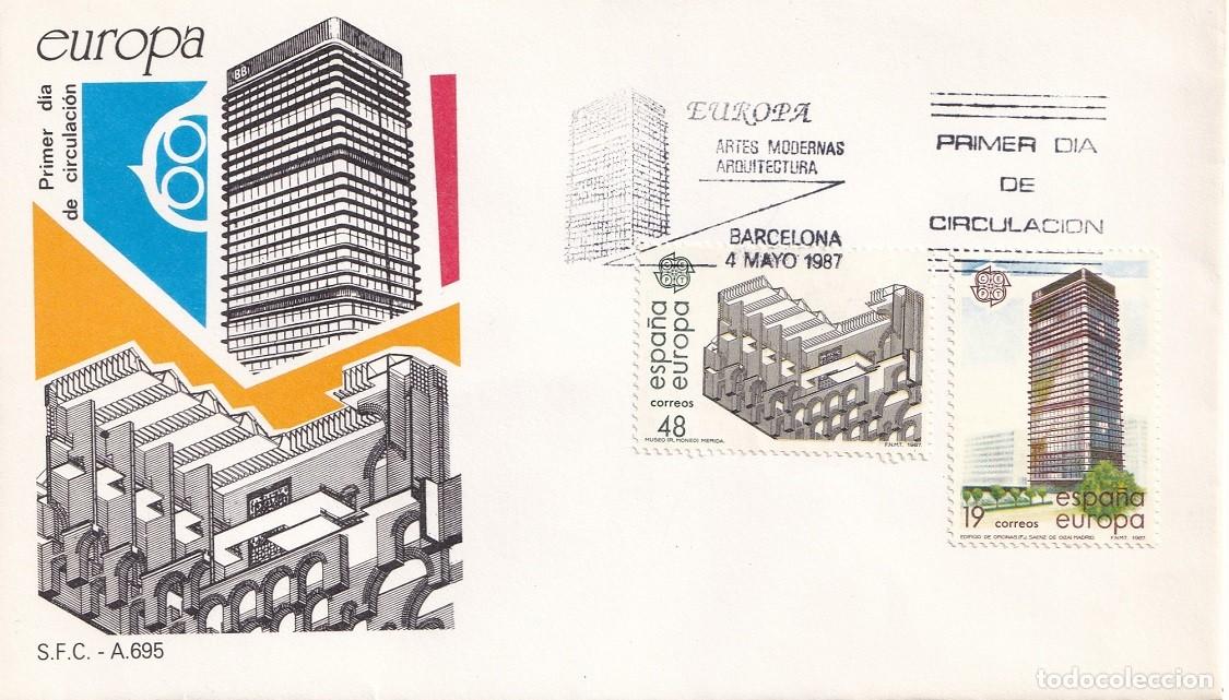 Sellos: SPD Barcelona 1987 - Europa CEPT - Artes Modernas Arquitectura - Primer d&iacute;a de circulaci&oacute;n - FDC
