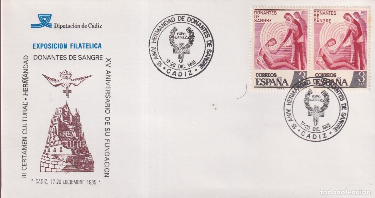 Sellos: CADIZ 1985 - EXPOSICION FILATELICA DONANTES DE SANGRE - SOBRE NUMERADO