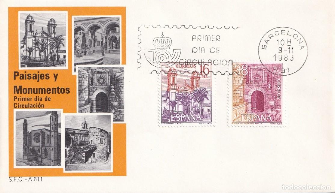 Sellos: SPD Barcelona 1983 - Paisajes y Monumentos - Catedral de Ceuta - Puerta de Santiago de Melilla - FDC