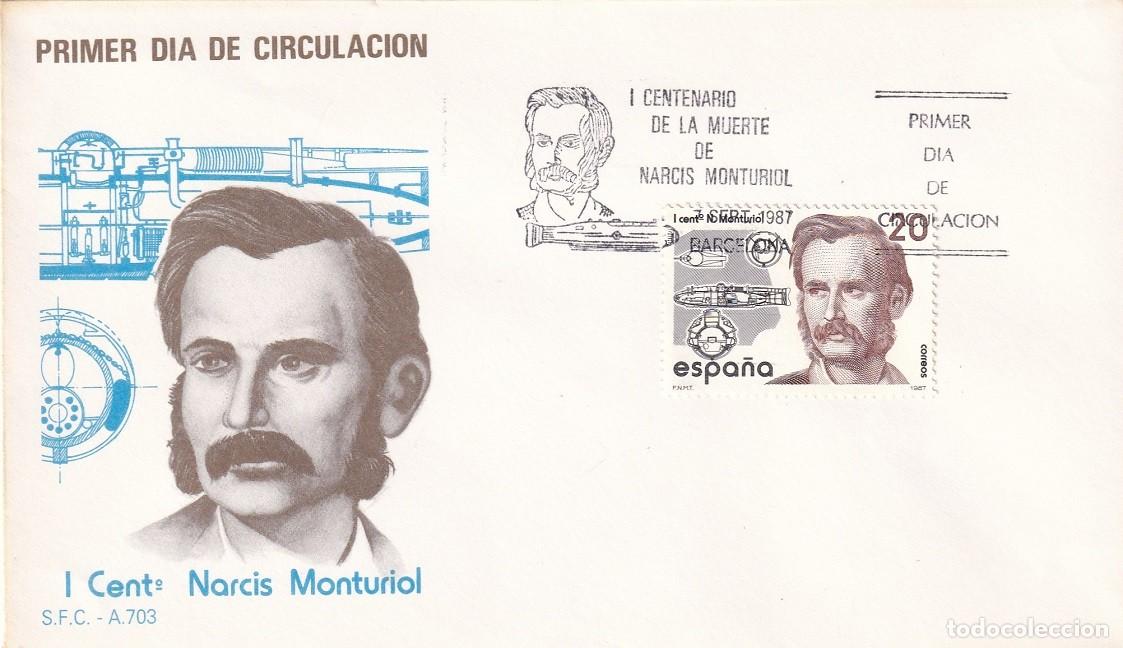 Sellos: SPD Barcelona 1987 - I Centenario de la muerte de Narc&iacute;s Monturiol - Primer d&iacute;a de circulaci&oacute;n - Mat