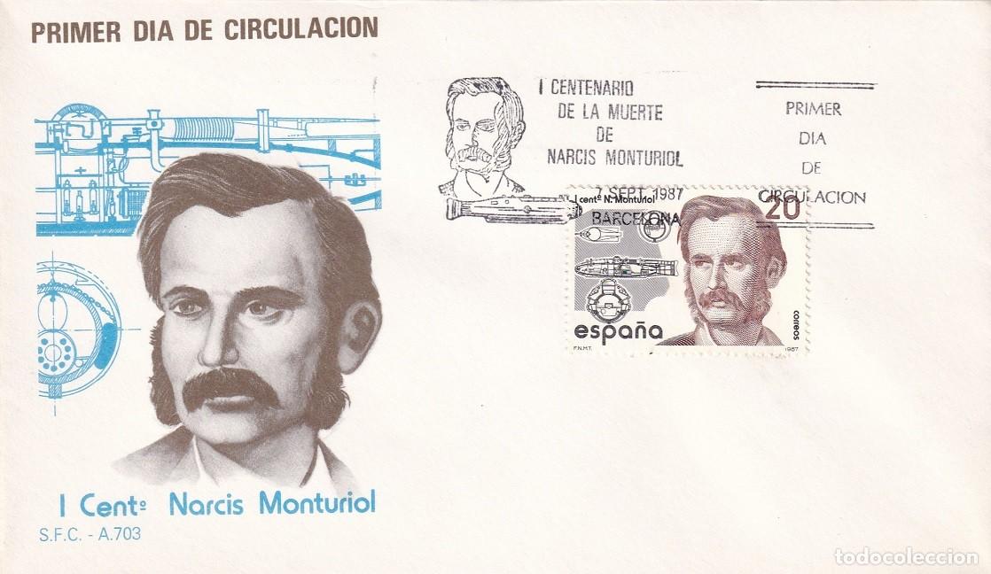 Sellos: SPD Barcelona 1987 - I Centenario de la muerte de Narc&iacute;s Monturiol - Primer d&iacute;a de circulaci&oacute;n - Mat