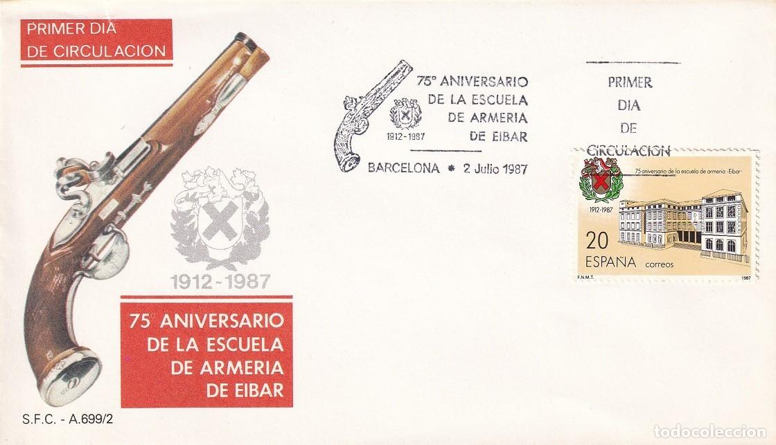 Sellos: SPD Barcelona 1987 - 75 Aniversario de la Escuela de Armer&iacute;a de Eibar 1912-1987 - Primer d&iacute;a circul.