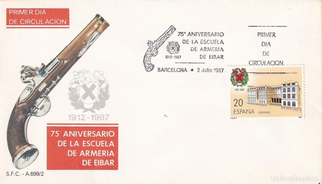 Sellos: SPD Barcelona 1987 - 75 Aniversario de la Escuela de Armer&iacute;a de Eibar 1912-1987 - Primer d&iacute;a circul.
