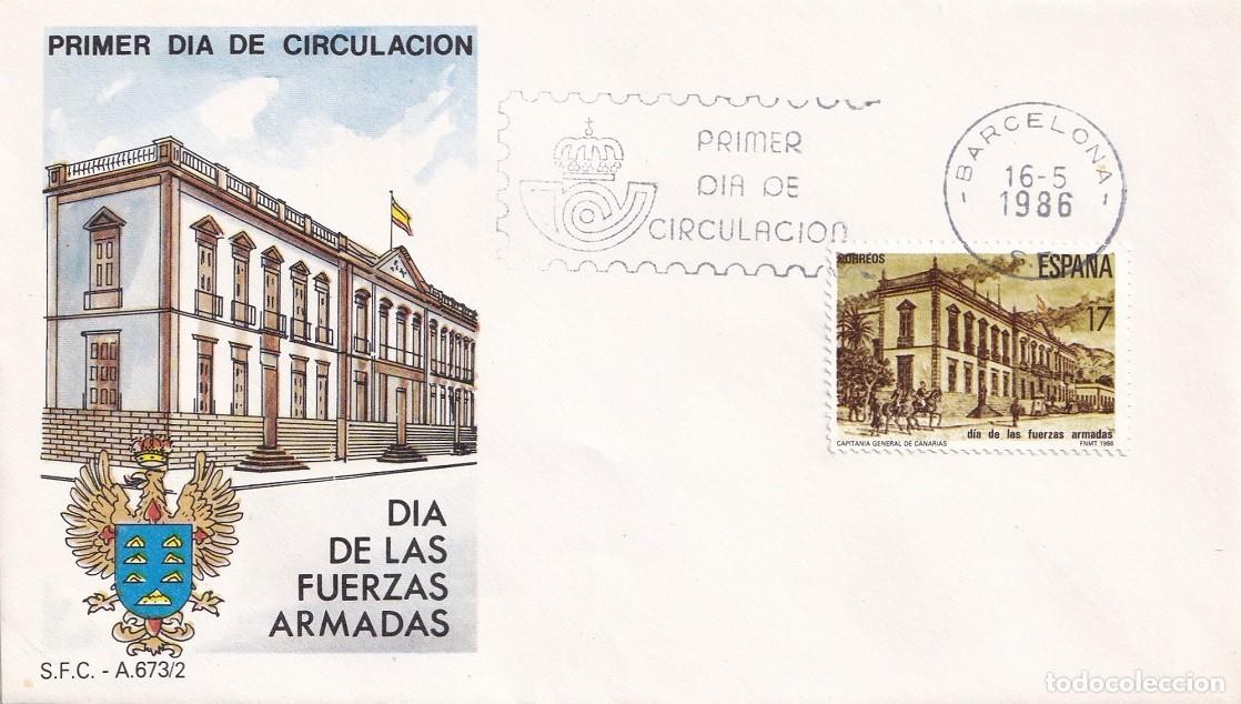 Sellos: SPD Barcelona 1986 - D&iacute;a de las Fuerzas Armadas - Capitan&iacute;a general en Las Palmas - Primer d&iacute;a FDC