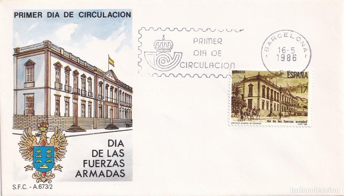 Sellos: SPD Barcelona 1986 - D&iacute;a de las Fuerzas Armadas - Capitan&iacute;a general en Las Palmas - Primer d&iacute;a FDC