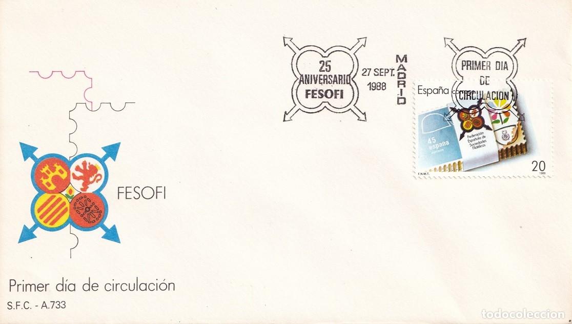 Sellos: SPD Madrid 1988 - 25 Aniversario FESOFI Federaci&oacute;n Espa&ntilde;ola de Sociedades Filat&eacute;licas - Primer d&iacute;a
