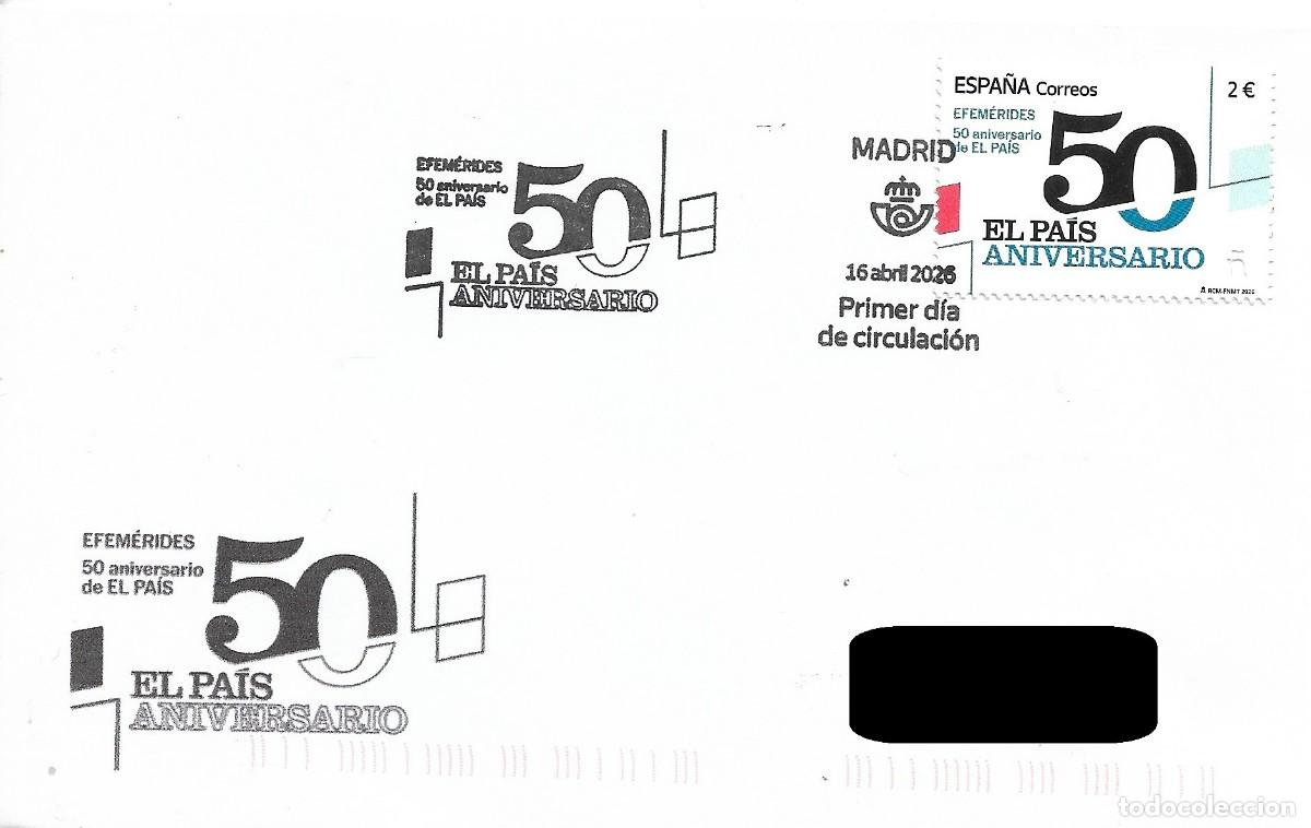 Sellos: ESPA&Ntilde;A. SOBRE PRIMER DIA. 50 ANIVERSARIO PERIODICO EL PAIS. 2026