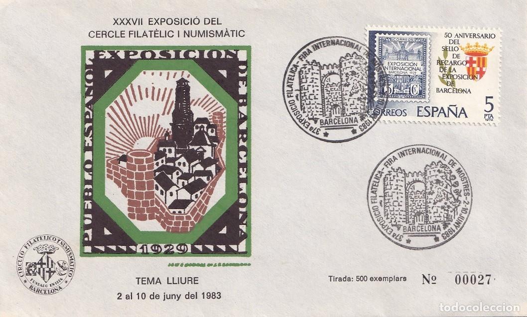 Sellos: Sobre numerado Barcelona 1983 - XXXVII Exposici&oacute; del Cercle Filat&egrave;lic i Numism&agrave;tic - Tema lliure