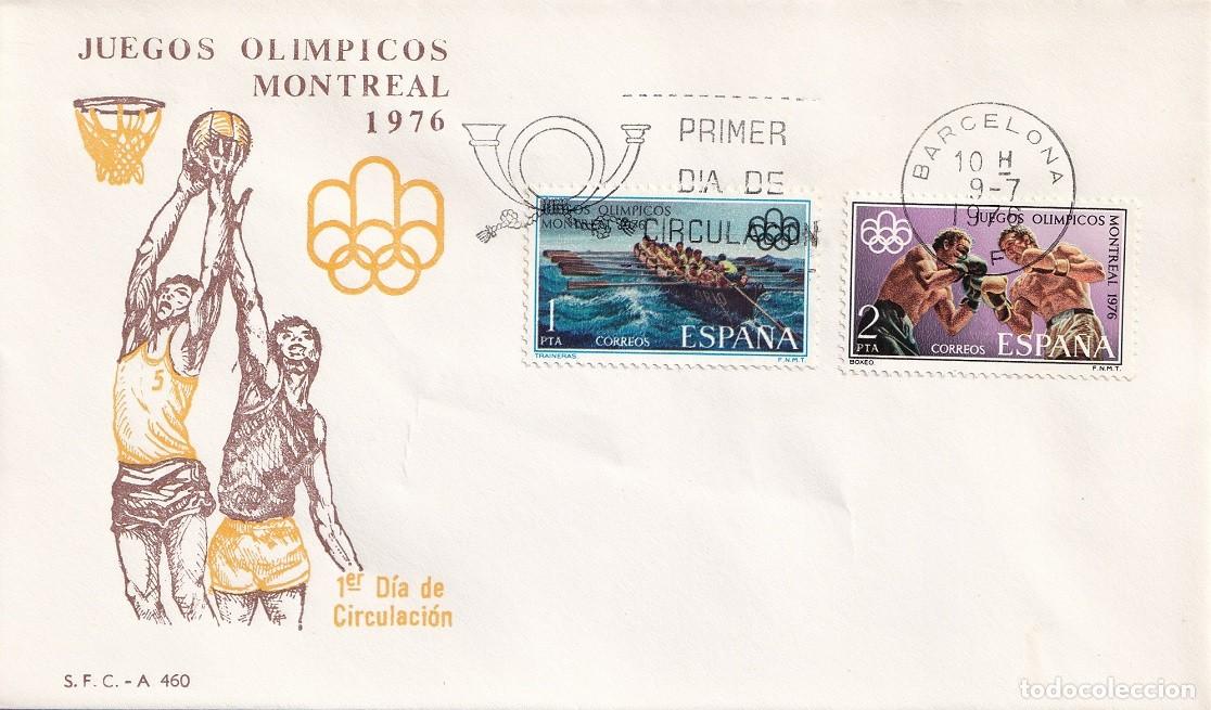Sellos: SPD Barcelona 1976 - Juegos Ol&iacute;mpicos Montreal 1976 - Remo y Boxeo - Primer d&iacute;a de circulaci&oacute;n FDC