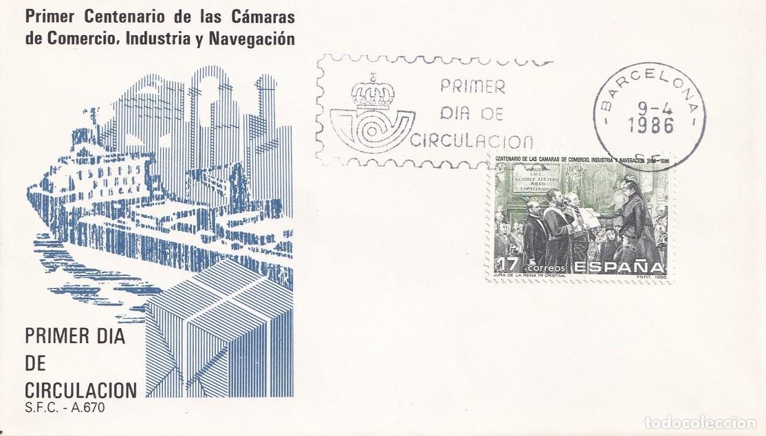 Sellos: SPD Barcelona 1986 - Primer Centenario de las C&aacute;maras de Comercio, Industria y Navegaci&oacute;n - FDC