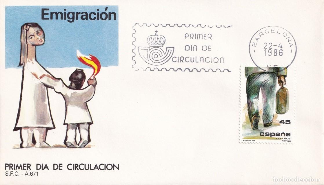Sellos: SPD Barcelona 1986 - La emigraci&oacute;n - Primer d&iacute;a de circulaci&oacute;n - FDC