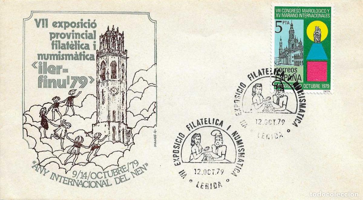 Sellos: A&Ntilde;O INTERNACIONAL DEL NI&Ntilde;O VII EXPOSICION, LERIDA 12 OCTUBRE 1979. MATASELLOS RARO SOBRE ILUSTRADO