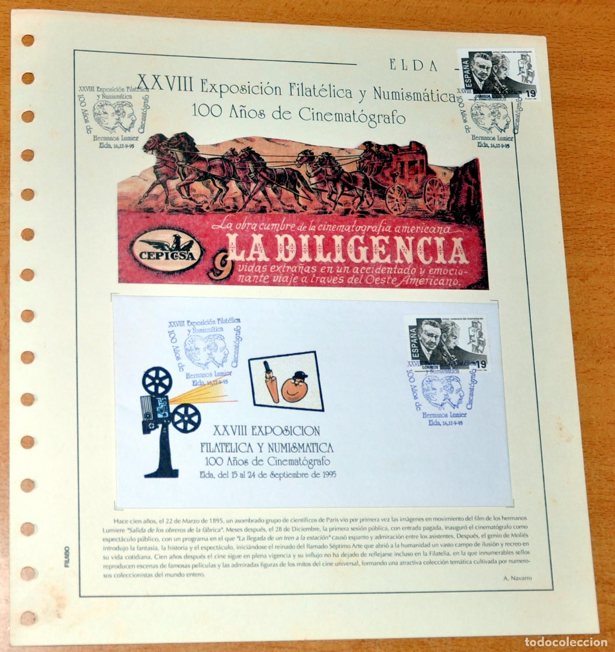 Sellos: HOJA CON SOBRE PRIMER D&Iacute;A - XXVIII EXPOSICI&Oacute;N FILAT&Eacute;LICA EN ELDA - LA QUE SE VE - A&Ntilde;O 1995.
