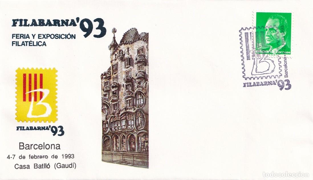 Sellos: Sobre Barcelona 1993 - Filabarna 93 - Feria y Exposici&oacute;n Filat&eacute;lica - Casa Batll&oacute; Gaud&iacute; - Matasellos