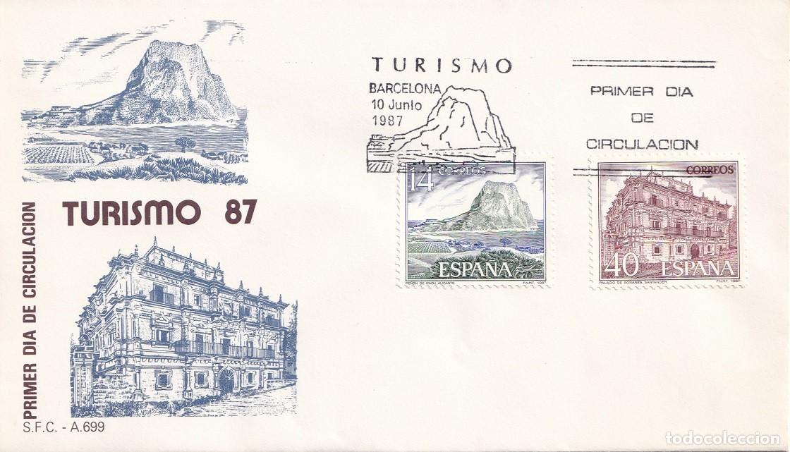 Sellos: SPD Barcelona 1987 - Turismo - Pe&ntilde;&oacute;n de Ifach en Calpe - Palacio de So&ntilde;anes en Villacarriedo - FDC