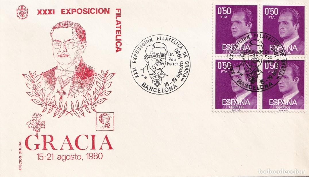 Sellos: Sobre Edici&oacute;n Oficial Barcelona 1980 - Dr Pou Ferrer - XXXI Exposici&oacute;n Filat&eacute;lica de Gracia 15-21 Ag