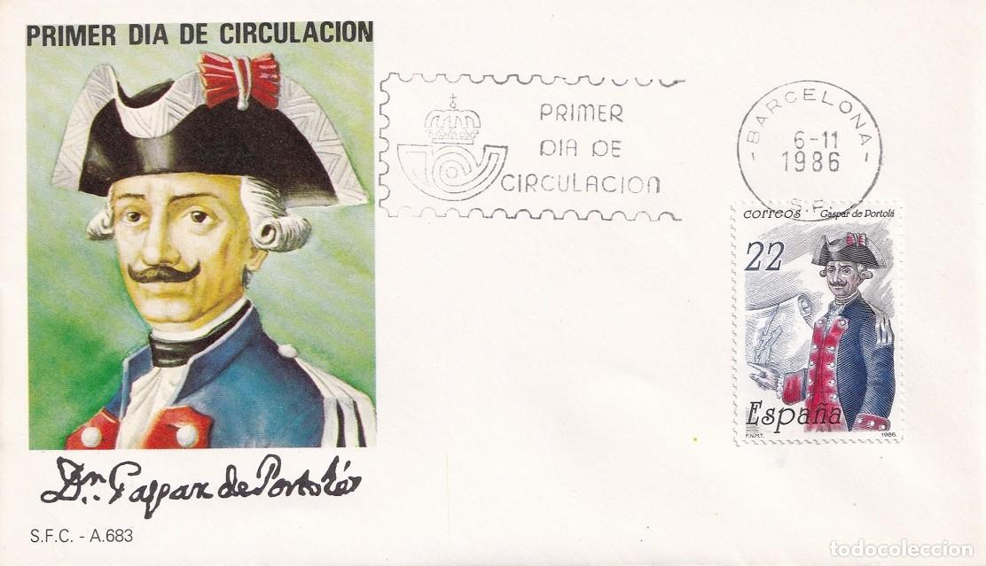 Sellos: SPD Barcelona 1986 - Bicentenario de la muerte de Gaspar de Portola retrato del militar, explorador