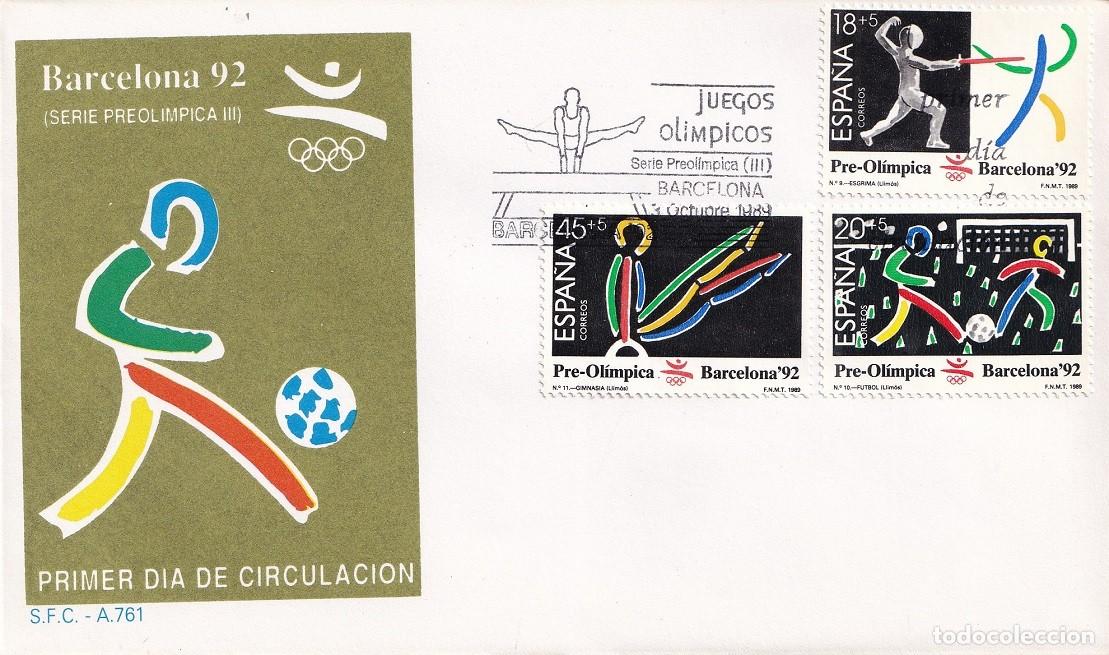 Sellos: SPD Barcelona 1989 Juegos Ol&iacute;mpicos Serie preol&iacute;mpica Barcelona 92 - Esgrima Gimnasia r&iacute;tmica F&uacute;tbol