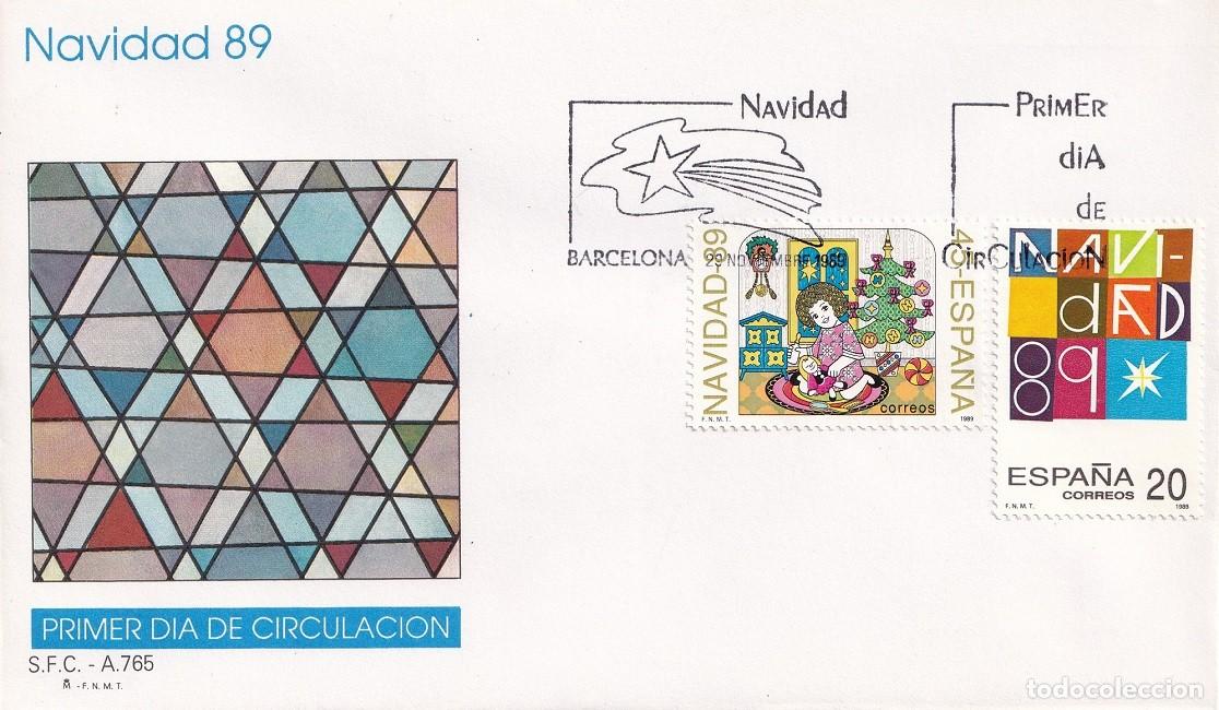 Sellos: SPD Barcelona 1989 - Navidad 89 - Primer d&iacute;a de circulaci&oacute;n - FDC